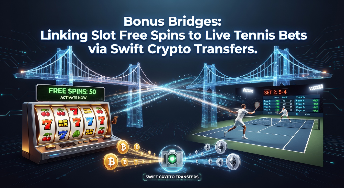 Dynamic screenshot of a betting interface displaying slot free spins converting to live tennis odds overlay with crypto transaction icons