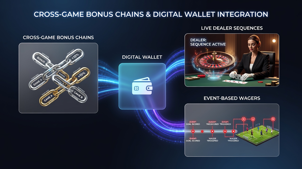 Live dealer interface displaying bonus chain activation from wallet transfer