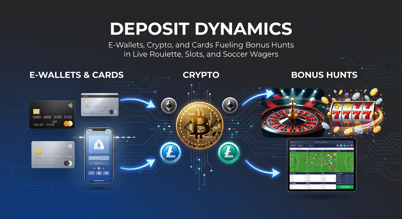 Digital wallet icons alongside crypto symbols and credit cards illustrating quick deposit methods for online gaming bonuses