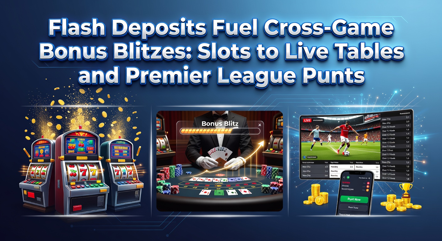 Dynamic graphic showing lightning-fast deposit icons linking slot machines, live roulette tables, and Premier League soccer pitches, illustrating seamless bonus transfers