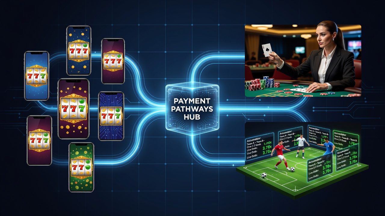 Diagram showing transfer options linking slots, live tables, and soccer accumulators