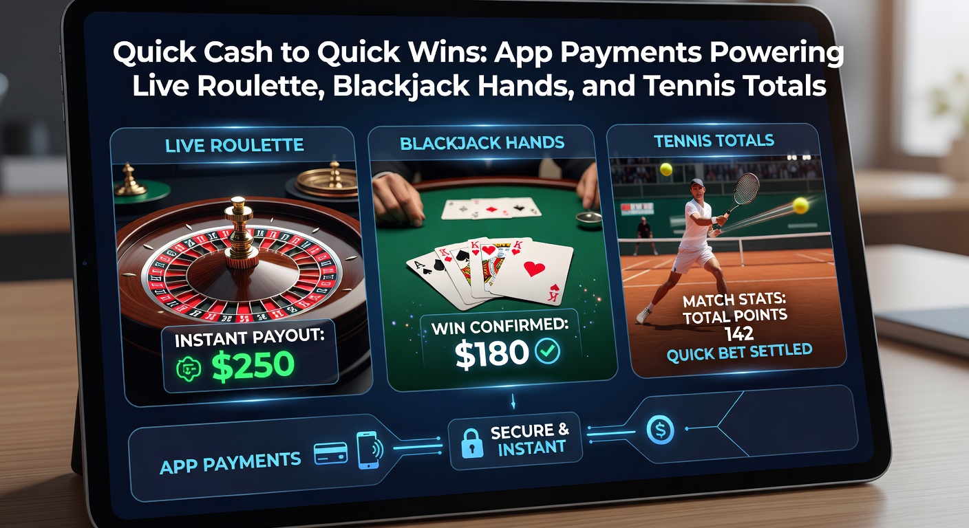 Close-up of a blackjack hand on a mobile app next to tennis match stats, with a green deposit confirmation overlay and glowing win animation