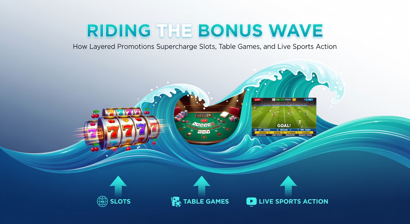 Dynamic split-screen of mobile app displaying bonus-stacked blackjack hand, roulette wheel with promo overlay, and live soccer odds with cashback multiplier