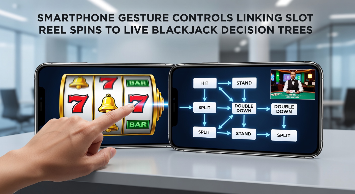 Close-up of hand performing gesture on smartphone screen with overlaid slot reels, blackjack cards, and football odds display