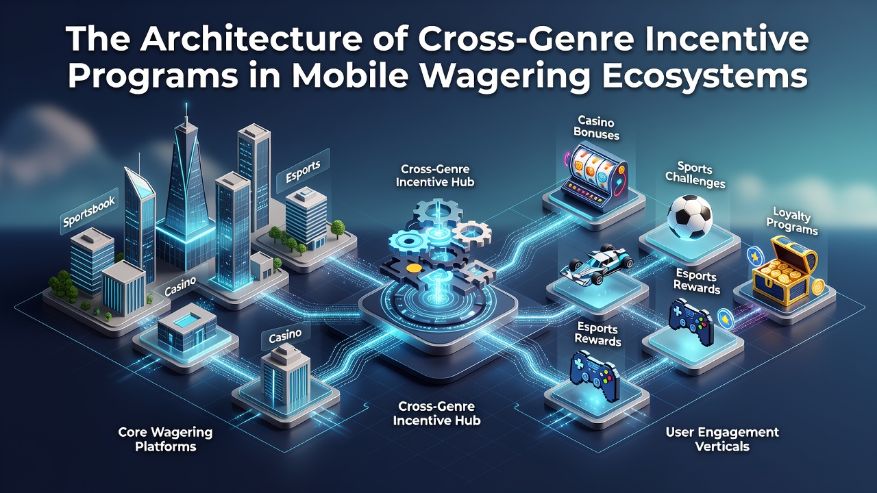 Mobile wagering app interface showing integrated bonus systems across slots and sports betting